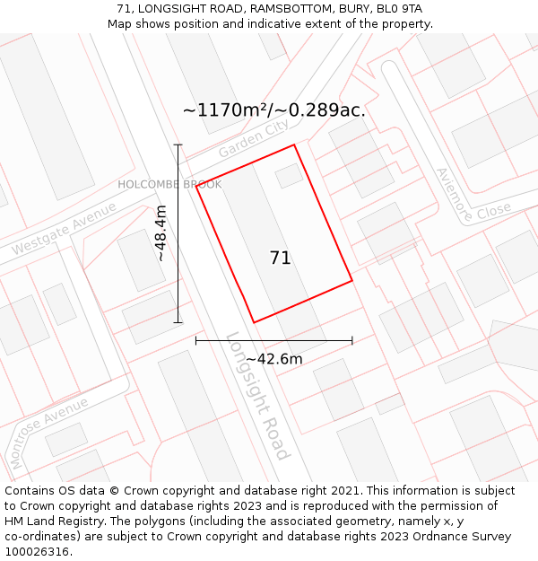 71, LONGSIGHT ROAD, RAMSBOTTOM, BURY, BL0 9TA: Plot and title map
