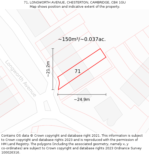 71, LONGWORTH AVENUE, CHESTERTON, CAMBRIDGE, CB4 1GU: Plot and title map