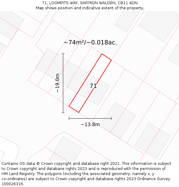 71, LOOMPITS WAY, SAFFRON WALDEN, CB11 4DN: Plot and title map