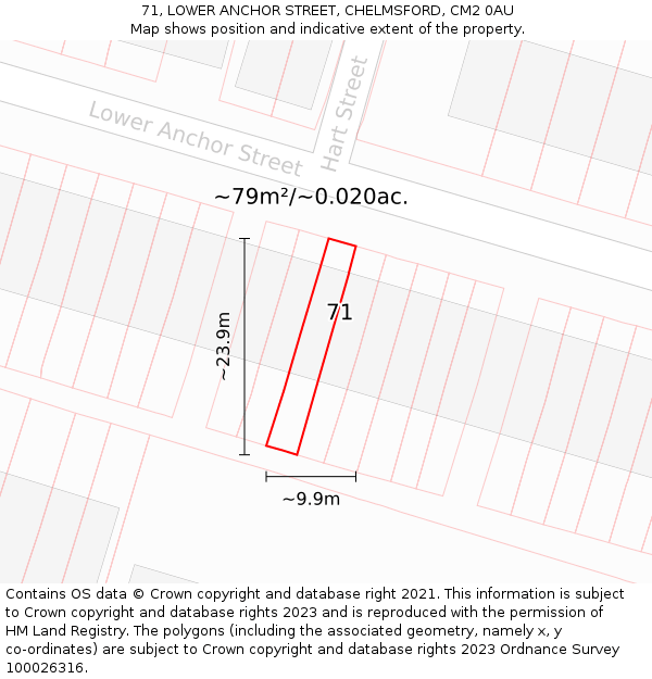 71, LOWER ANCHOR STREET, CHELMSFORD, CM2 0AU: Plot and title map