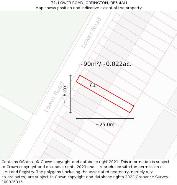 71, LOWER ROAD, ORPINGTON, BR5 4AH: Plot and title map