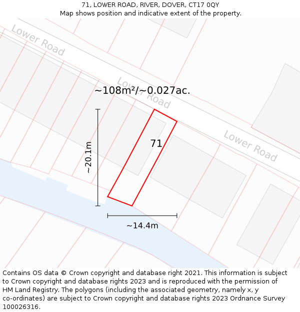71, LOWER ROAD, RIVER, DOVER, CT17 0QY: Plot and title map