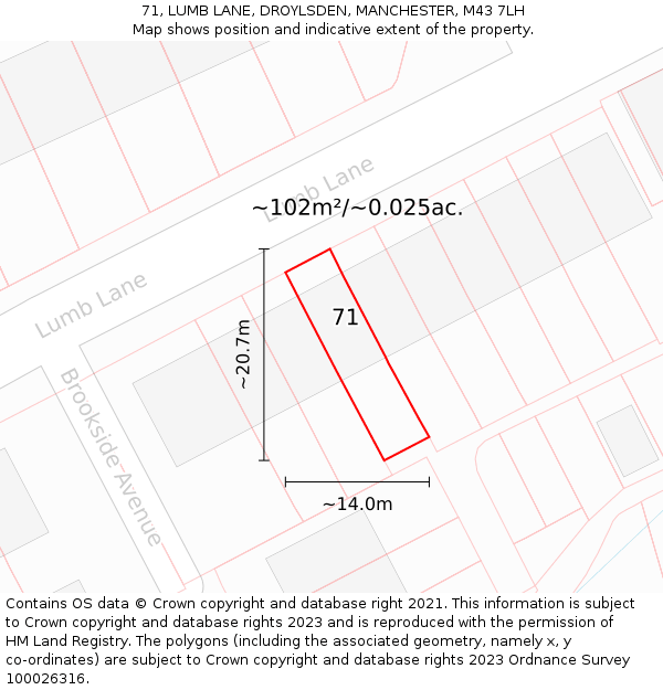 71, LUMB LANE, DROYLSDEN, MANCHESTER, M43 7LH: Plot and title map