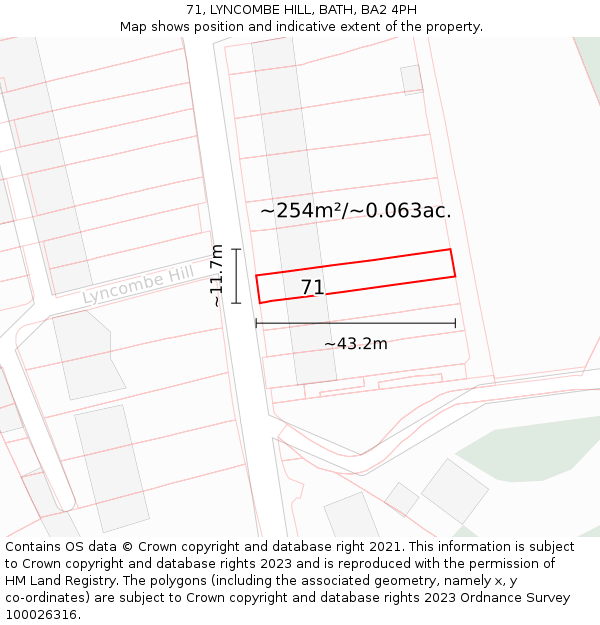 71, LYNCOMBE HILL, BATH, BA2 4PH: Plot and title map