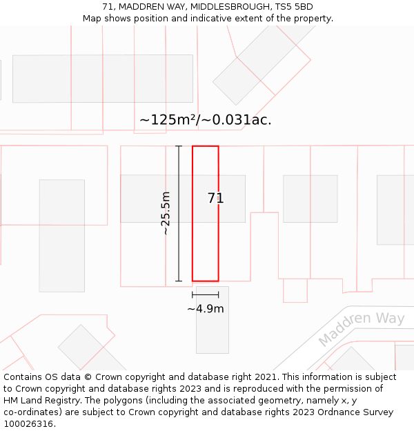 71, MADDREN WAY, MIDDLESBROUGH, TS5 5BD: Plot and title map