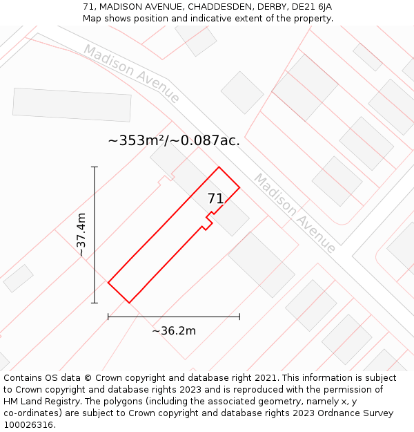 71, MADISON AVENUE, CHADDESDEN, DERBY, DE21 6JA: Plot and title map