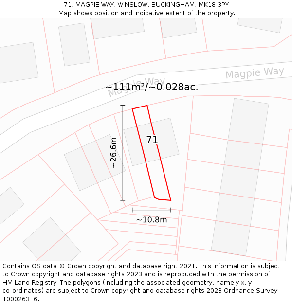 71, MAGPIE WAY, WINSLOW, BUCKINGHAM, MK18 3PY: Plot and title map