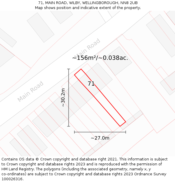 71, MAIN ROAD, WILBY, WELLINGBOROUGH, NN8 2UB: Plot and title map