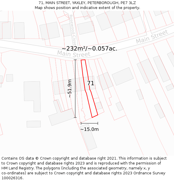 71, MAIN STREET, YAXLEY, PETERBOROUGH, PE7 3LZ: Plot and title map