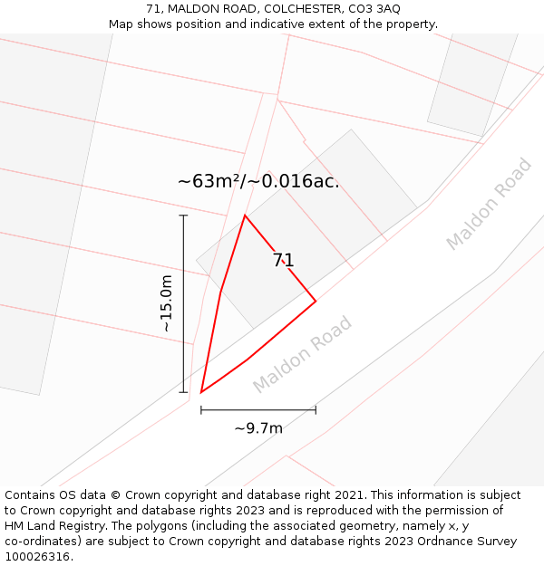 71, MALDON ROAD, COLCHESTER, CO3 3AQ: Plot and title map