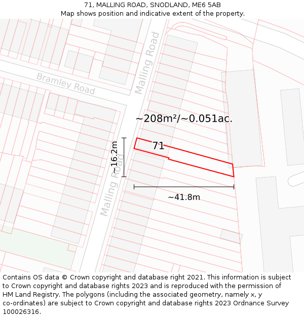 71, MALLING ROAD, SNODLAND, ME6 5AB: Plot and title map