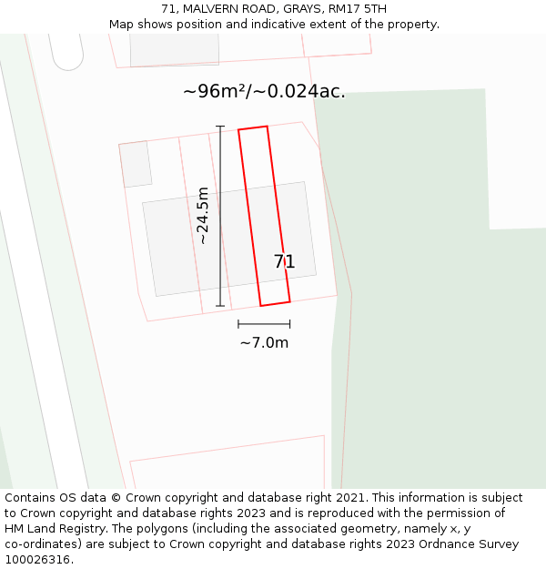 71, MALVERN ROAD, GRAYS, RM17 5TH: Plot and title map