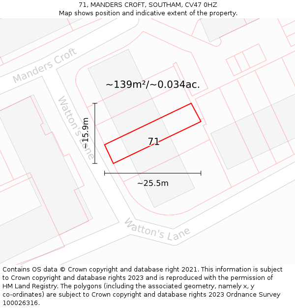 71, MANDERS CROFT, SOUTHAM, CV47 0HZ: Plot and title map