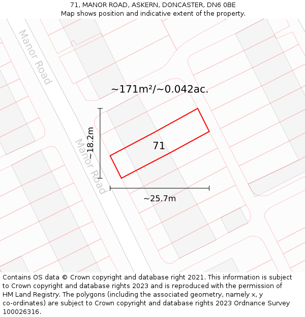 71, MANOR ROAD, ASKERN, DONCASTER, DN6 0BE: Plot and title map