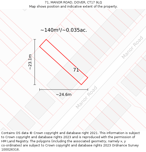 71, MANOR ROAD, DOVER, CT17 9LQ: Plot and title map