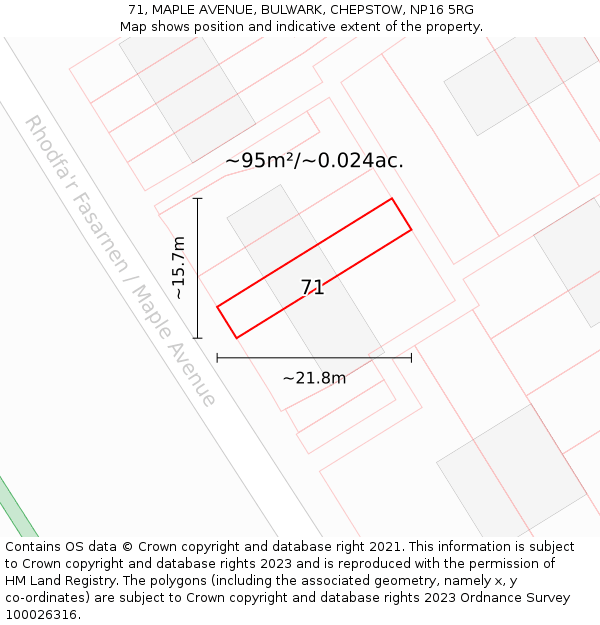 71, MAPLE AVENUE, BULWARK, CHEPSTOW, NP16 5RG: Plot and title map