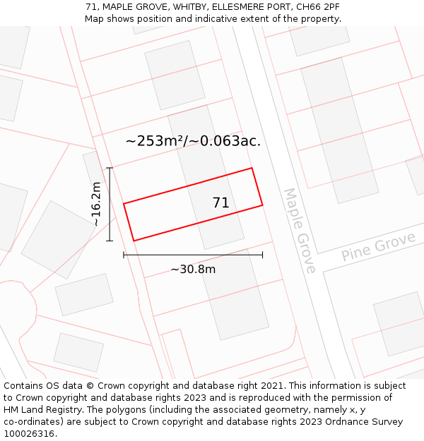 71, MAPLE GROVE, WHITBY, ELLESMERE PORT, CH66 2PF: Plot and title map