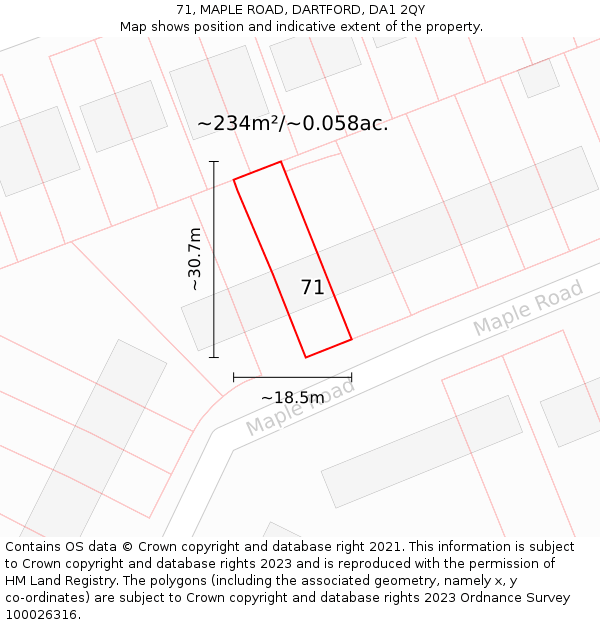 71, MAPLE ROAD, DARTFORD, DA1 2QY: Plot and title map