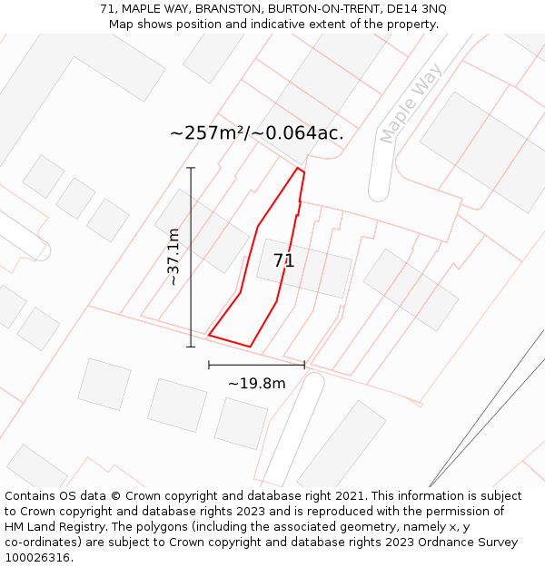 71, MAPLE WAY, BRANSTON, BURTON-ON-TRENT, DE14 3NQ: Plot and title map