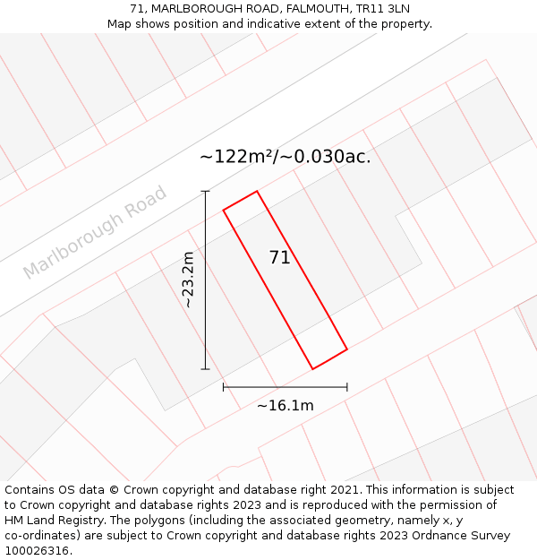 71, MARLBOROUGH ROAD, FALMOUTH, TR11 3LN: Plot and title map