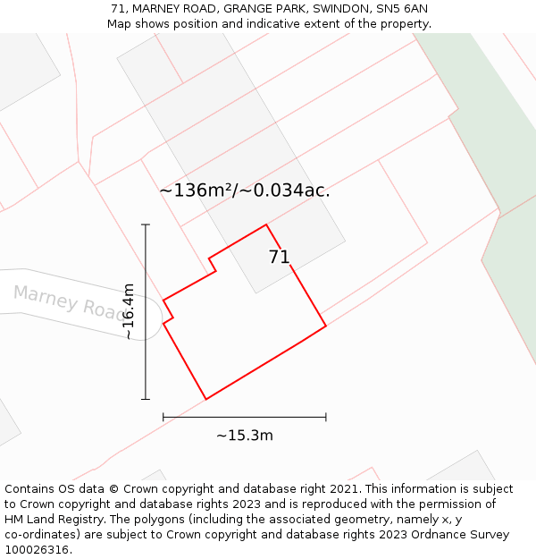 71, MARNEY ROAD, GRANGE PARK, SWINDON, SN5 6AN: Plot and title map