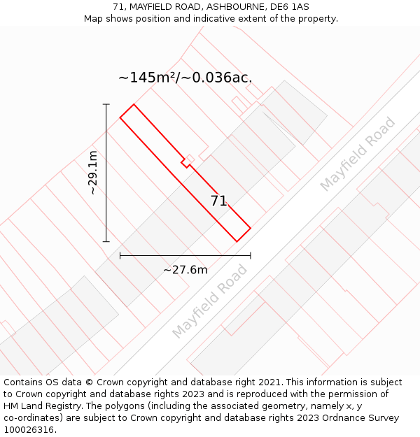 71, MAYFIELD ROAD, ASHBOURNE, DE6 1AS: Plot and title map