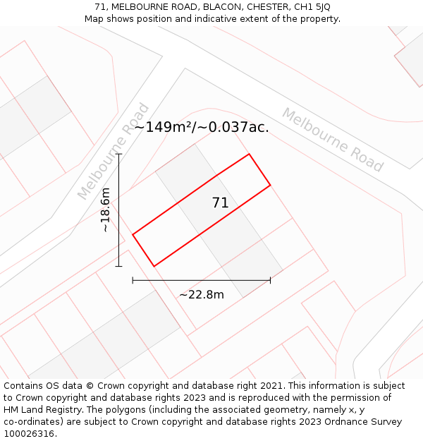 71, MELBOURNE ROAD, BLACON, CHESTER, CH1 5JQ: Plot and title map
