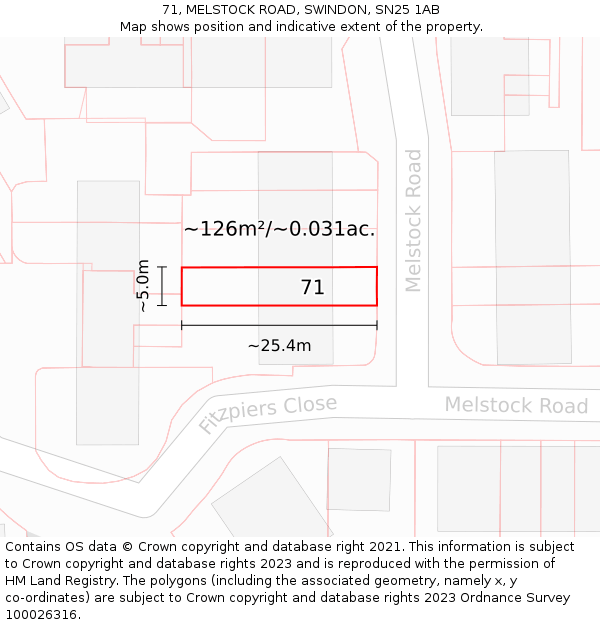 71, MELSTOCK ROAD, SWINDON, SN25 1AB: Plot and title map