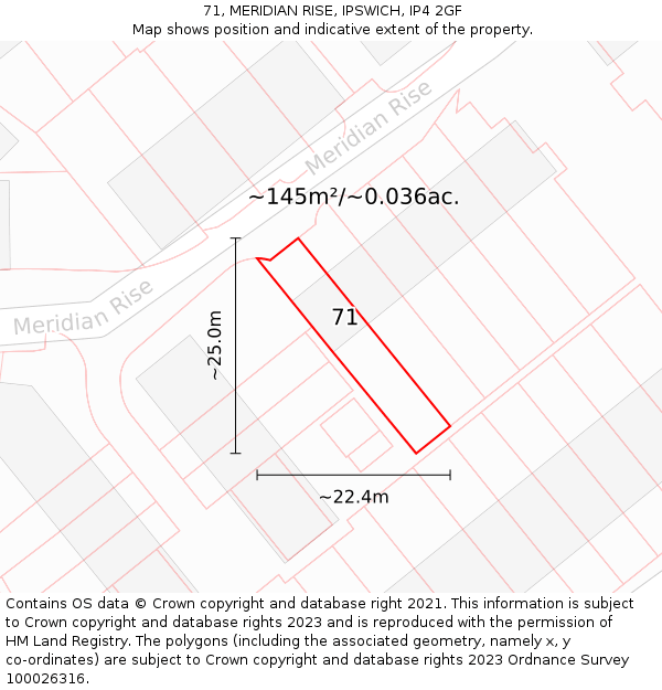 71, MERIDIAN RISE, IPSWICH, IP4 2GF: Plot and title map