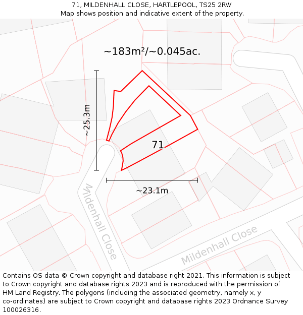 71, MILDENHALL CLOSE, HARTLEPOOL, TS25 2RW: Plot and title map