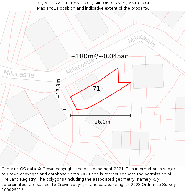 71, MILECASTLE, BANCROFT, MILTON KEYNES, MK13 0QN: Plot and title map