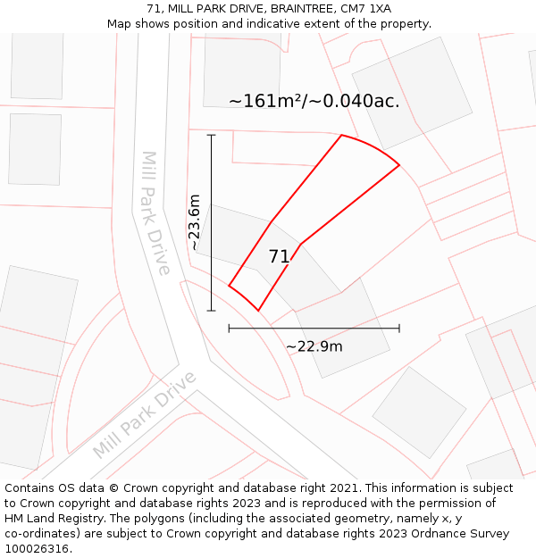 71, MILL PARK DRIVE, BRAINTREE, CM7 1XA: Plot and title map