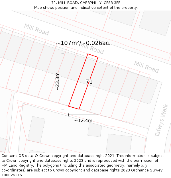 71, MILL ROAD, CAERPHILLY, CF83 3FE: Plot and title map
