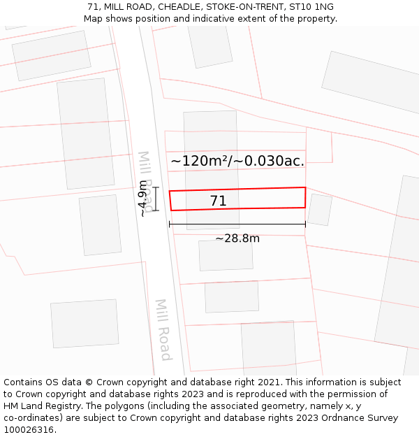 71, MILL ROAD, CHEADLE, STOKE-ON-TRENT, ST10 1NG: Plot and title map