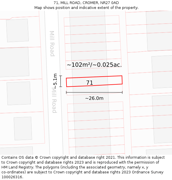 71, MILL ROAD, CROMER, NR27 0AD: Plot and title map