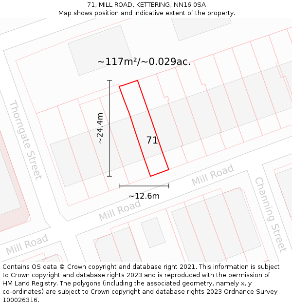 71, MILL ROAD, KETTERING, NN16 0SA: Plot and title map