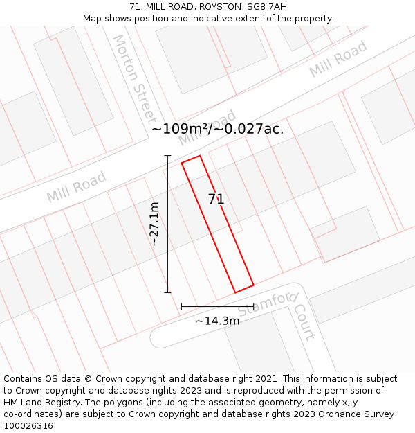 71, MILL ROAD, ROYSTON, SG8 7AH: Plot and title map