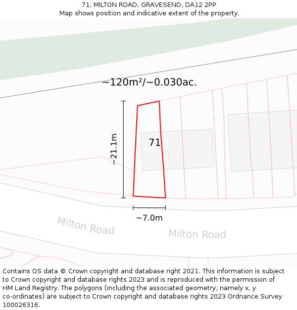 71, MILTON ROAD, GRAVESEND, DA12 2PP: Plot and title map