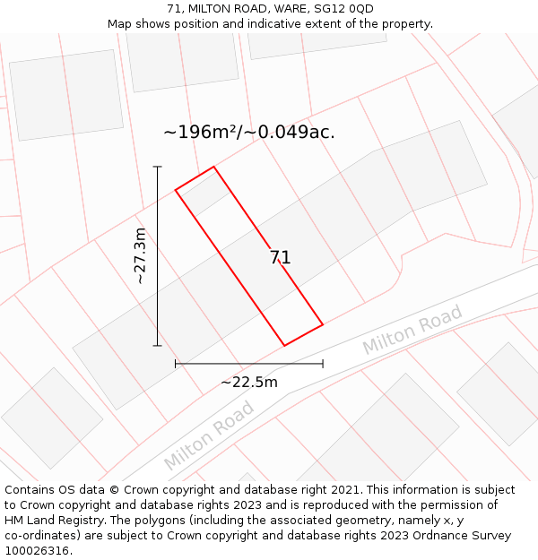 71, MILTON ROAD, WARE, SG12 0QD: Plot and title map