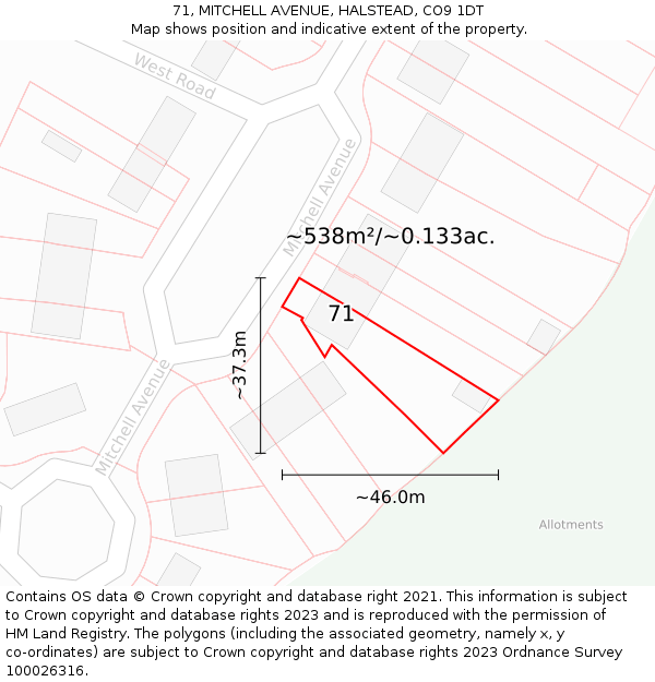 71, MITCHELL AVENUE, HALSTEAD, CO9 1DT: Plot and title map