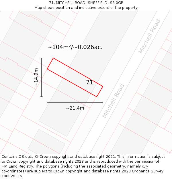 71, MITCHELL ROAD, SHEFFIELD, S8 0GR: Plot and title map
