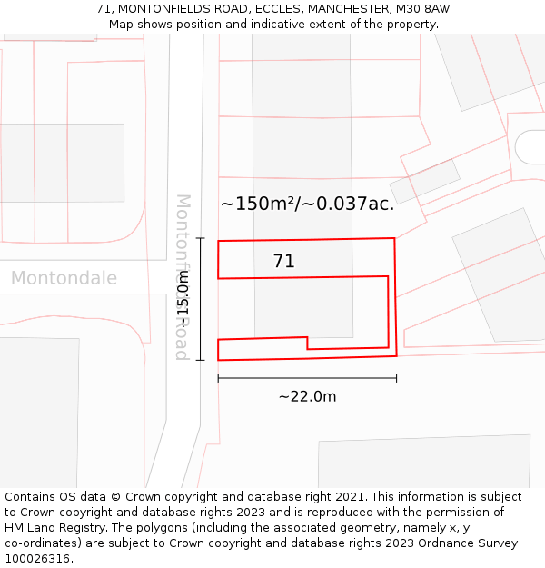 71, MONTONFIELDS ROAD, ECCLES, MANCHESTER, M30 8AW: Plot and title map