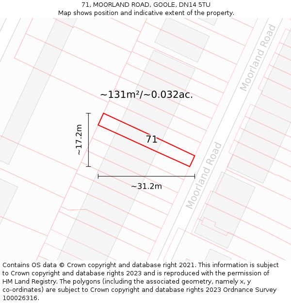 71, MOORLAND ROAD, GOOLE, DN14 5TU: Plot and title map