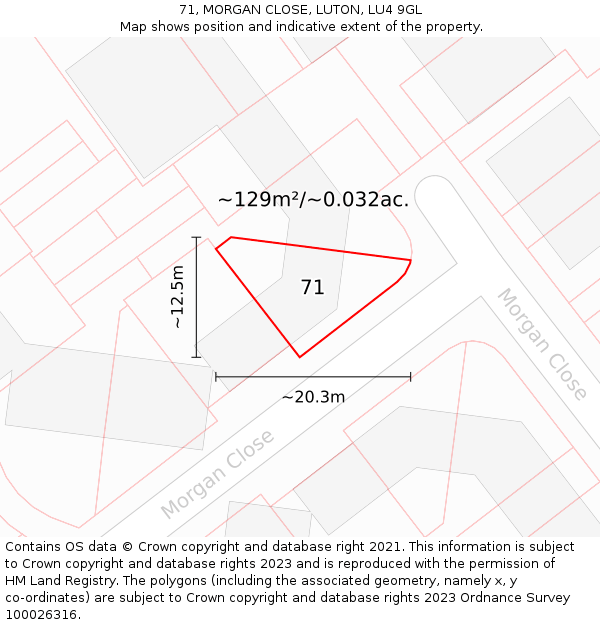 71, MORGAN CLOSE, LUTON, LU4 9GL: Plot and title map