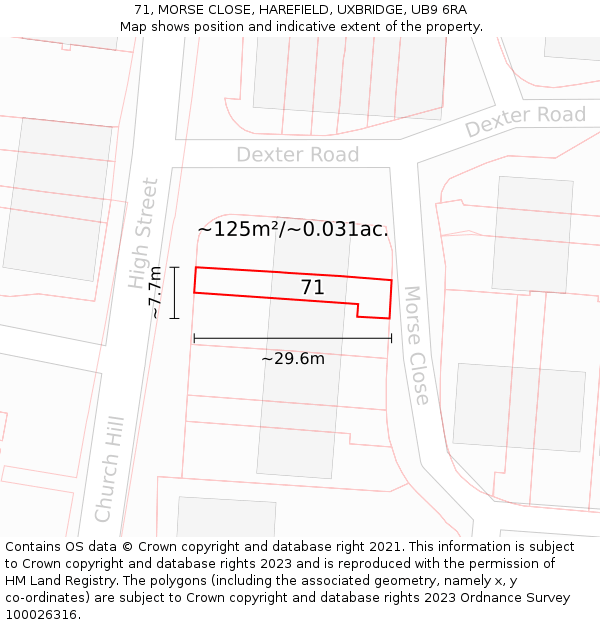 71, MORSE CLOSE, HAREFIELD, UXBRIDGE, UB9 6RA: Plot and title map