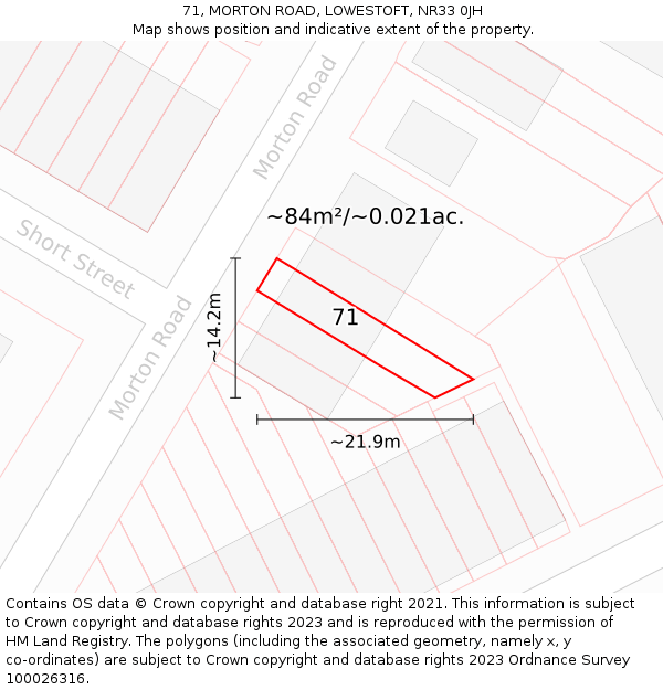 71, MORTON ROAD, LOWESTOFT, NR33 0JH: Plot and title map