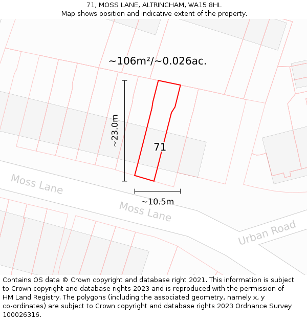 71, MOSS LANE, ALTRINCHAM, WA15 8HL: Plot and title map