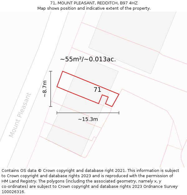 71, MOUNT PLEASANT, REDDITCH, B97 4HZ: Plot and title map