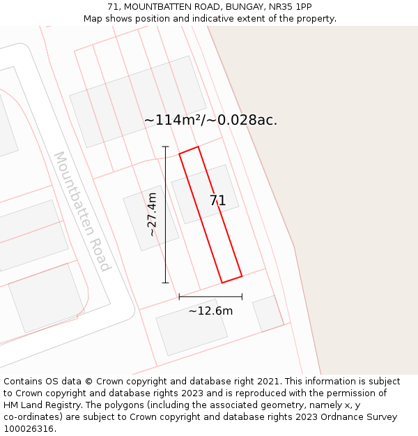 71, MOUNTBATTEN ROAD, BUNGAY, NR35 1PP: Plot and title map