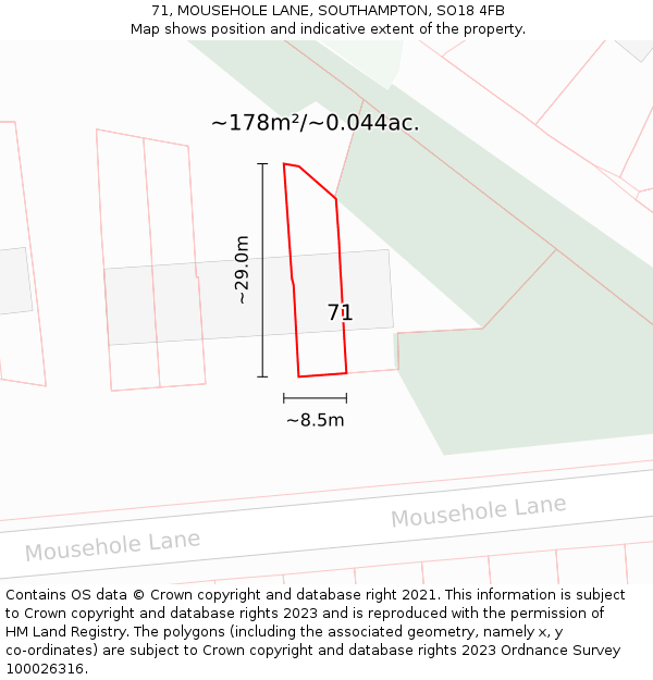 71, MOUSEHOLE LANE, SOUTHAMPTON, SO18 4FB: Plot and title map